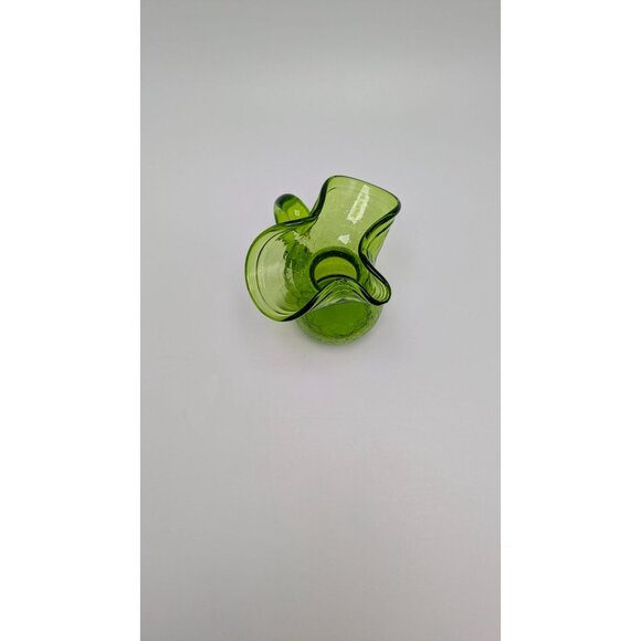 Handblown Crackle Green Glass Pitcher Creamer Vase Vintage Decor Piece - Picture 7 of 8